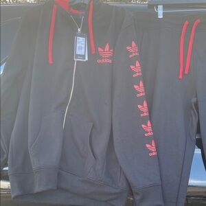 Adidas Black and Pink Hoodie Set